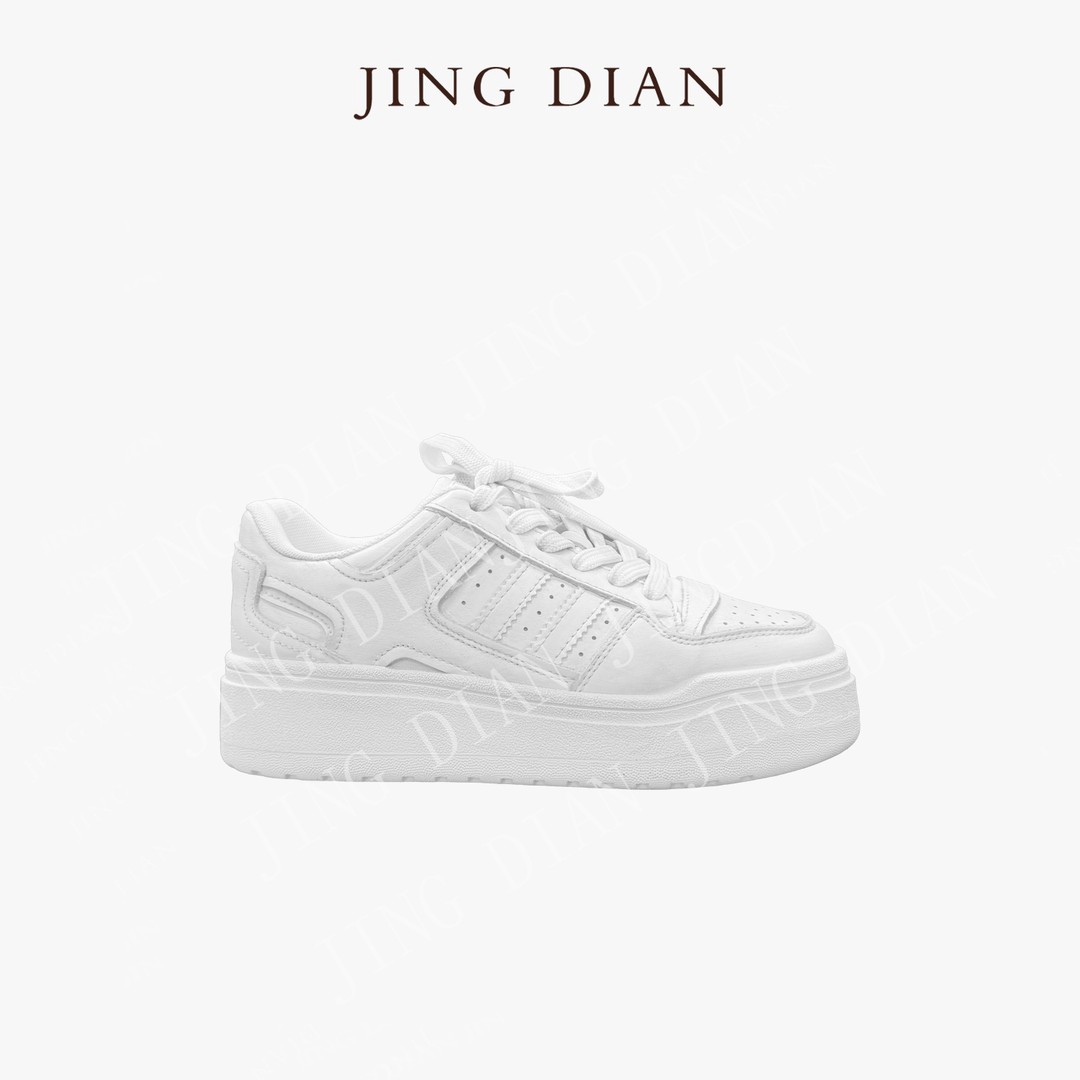 【JING DIAN】定制款白色增高牛皮休闲鞋 女秋冬擦色脏脏休闲鞋主图