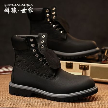 群狼·世家小黑牛男士马丁靴秋季百搭增高鞋休闲时尚真皮高帮男靴