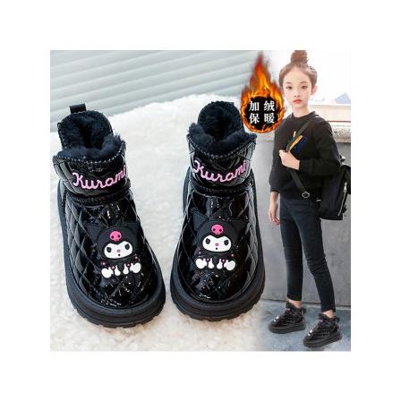 官网C&k库洛米女童棉鞋加绒保暖2025新款女孩黑色雪地靴儿童冬靴
