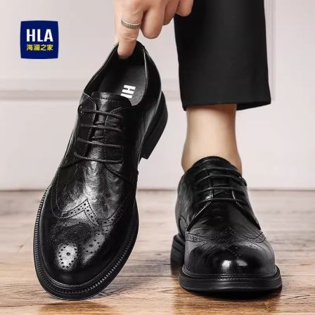 海澜之家内增高皮鞋8cm10男士真皮商务正装新郎结婚鞋休闲德比鞋6
