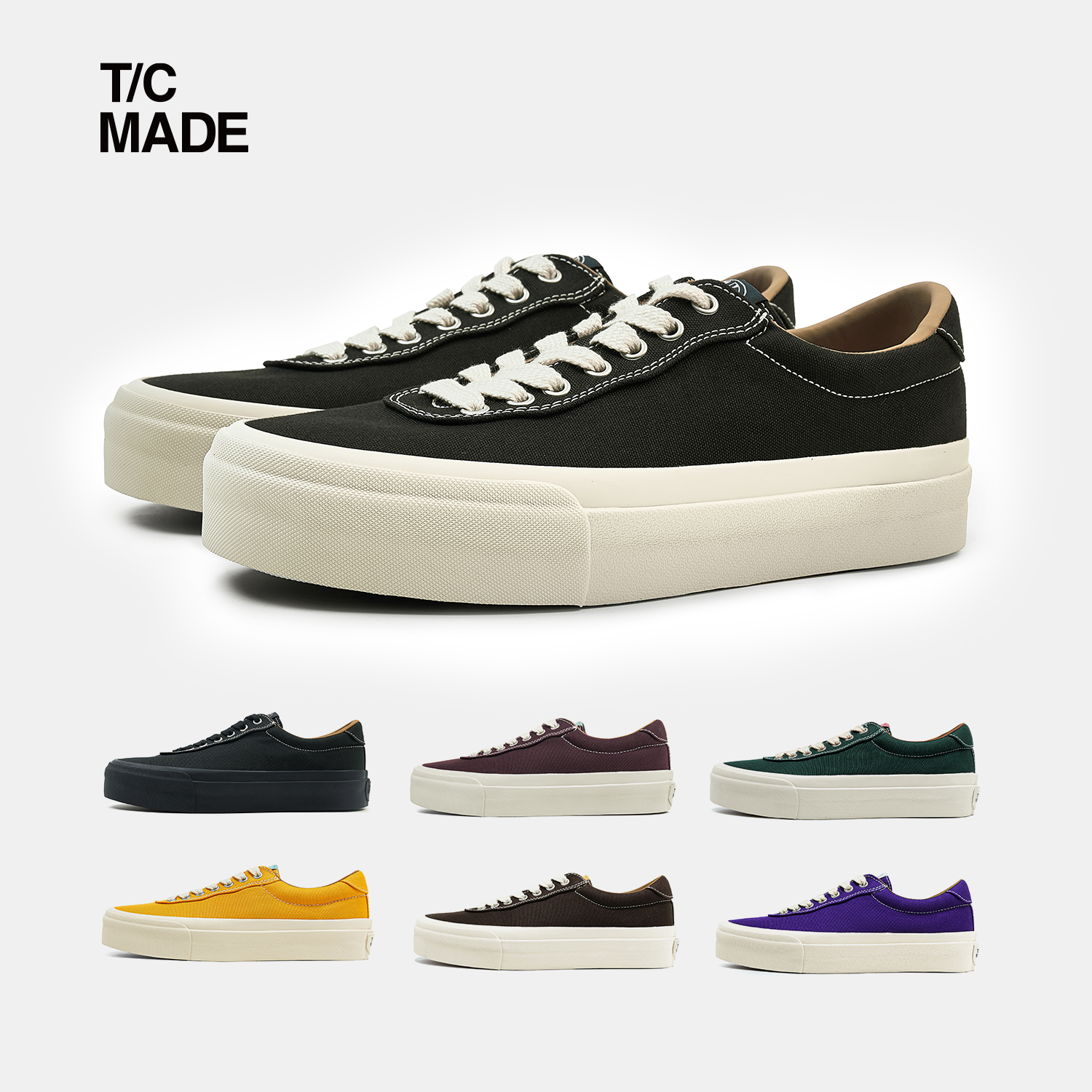 TCMADE 001b 新款色 高密度帆布硫化鞋 复古厚底增高板鞋男女同款主图