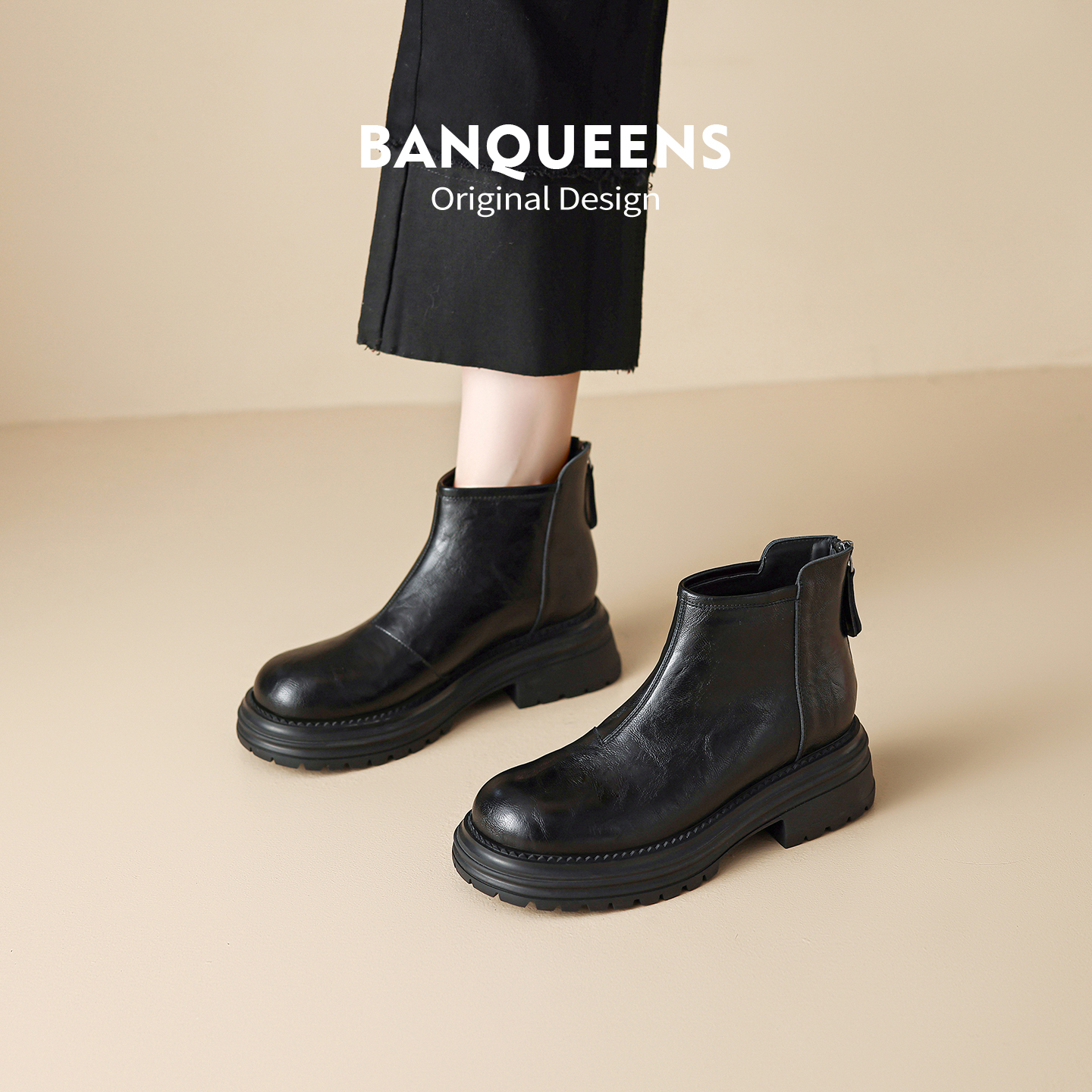 真皮版~半曲厚底短靴女2025新款秋冬英伦风马丁靴女今年流行爆款主图