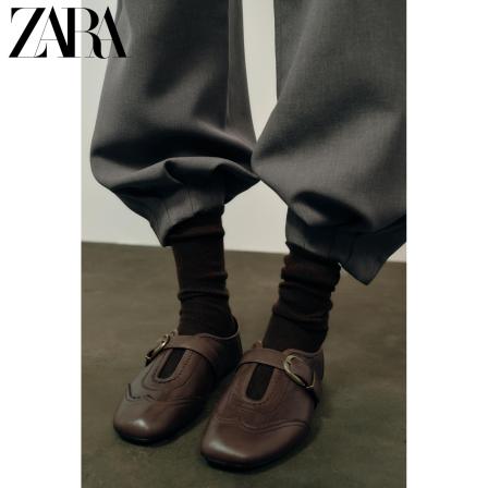 ZARA2025秋季新品 女鞋 刺孔搭扣芭蕾鞋 2530610 700