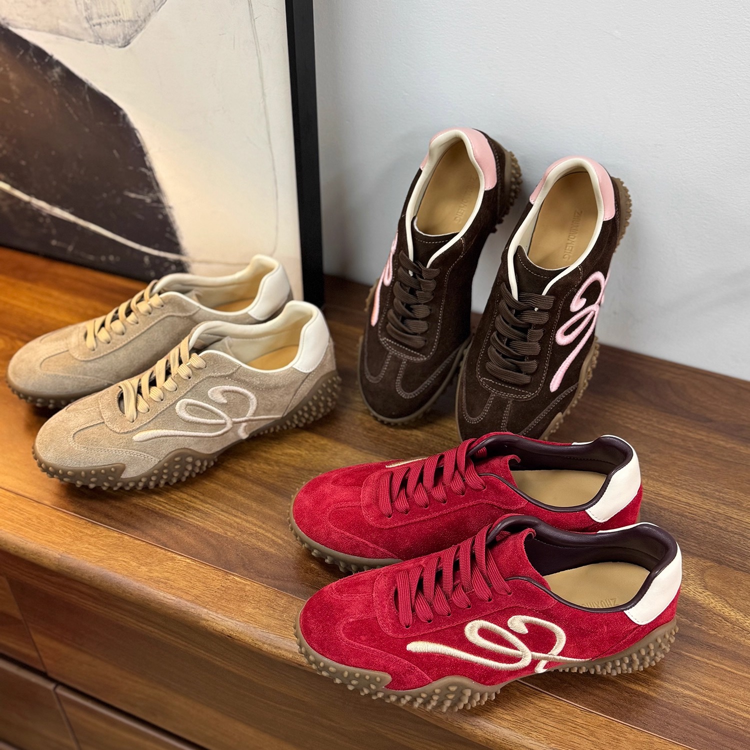 朱小蒙 刺绣德训鞋女秋冬新款厚底休闲板鞋真皮0923主图