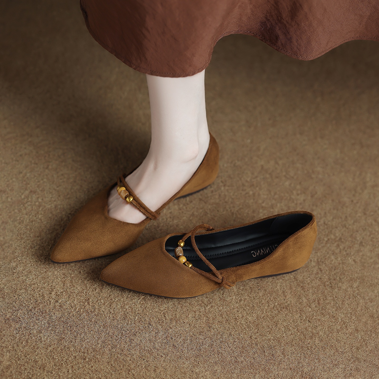 真皮软底巨好看内增高尖头平底鞋女2025秋季孕妇绝美不累脚小单鞋主图