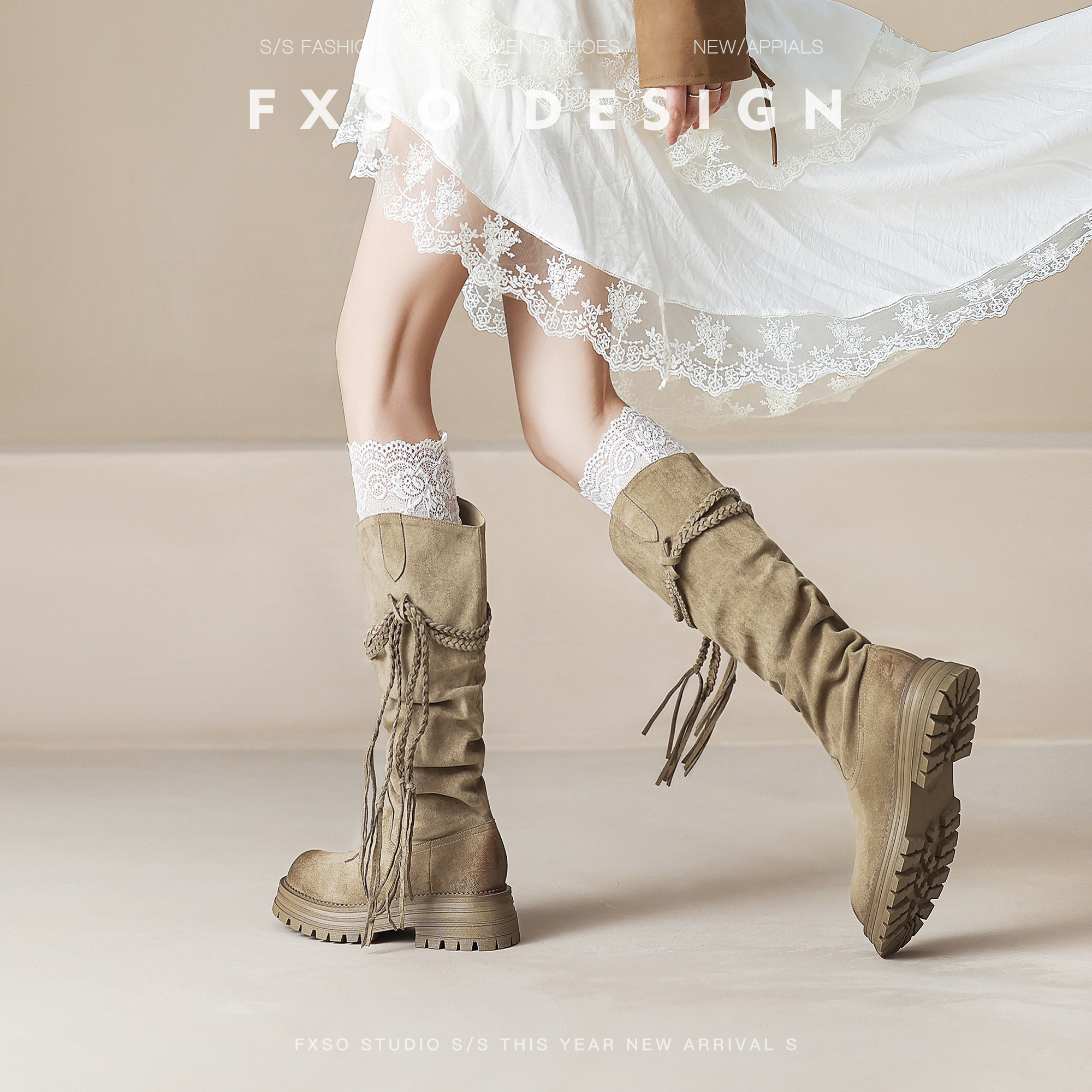 真皮版【方巷大叔】西部堆堆靴女2025新款百搭长筒靴粗跟骑士靴子主图