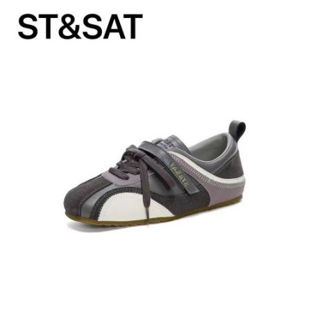 星期六时尚拼色德训鞋女2025新款轻奢鞋子真皮软底ins百搭潮牌