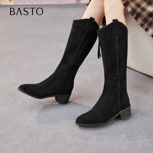 【商场同款】百思图2025冬季新款琥珀流光骑士靴粗跟女长靴F3016DG5主图