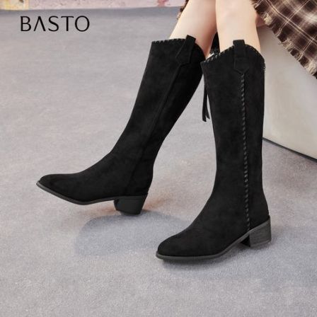 【商场同款】百思图2025冬季新款琥珀流光骑士靴粗跟女长靴F3016DG5