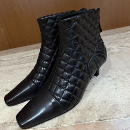 TANTAN 时尚气质百搭方头高跟格子时装靴3332