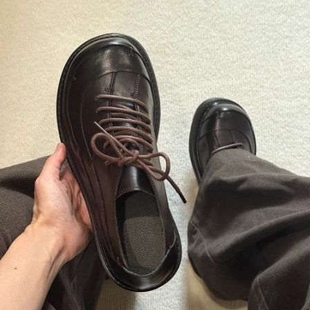 棕色复古厚底情侣大头皮鞋男款德比鞋秋季通勤正装cleanfit休闲鞋