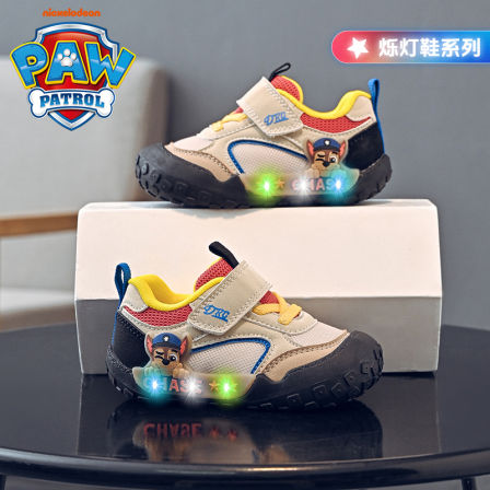 汪汪队儿童鞋子2025秋季新款简约百搭软底网面透气感应发光跑步鞋