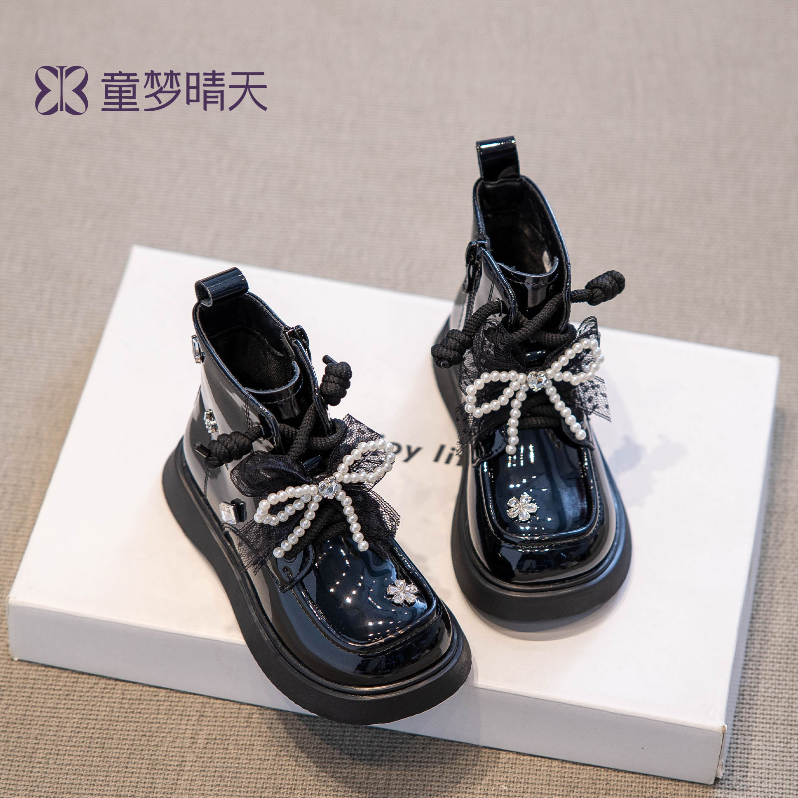 童梦晴天女童短靴黑色马丁靴2025新款秋季儿童靴子女宝宝洋气加绒主图