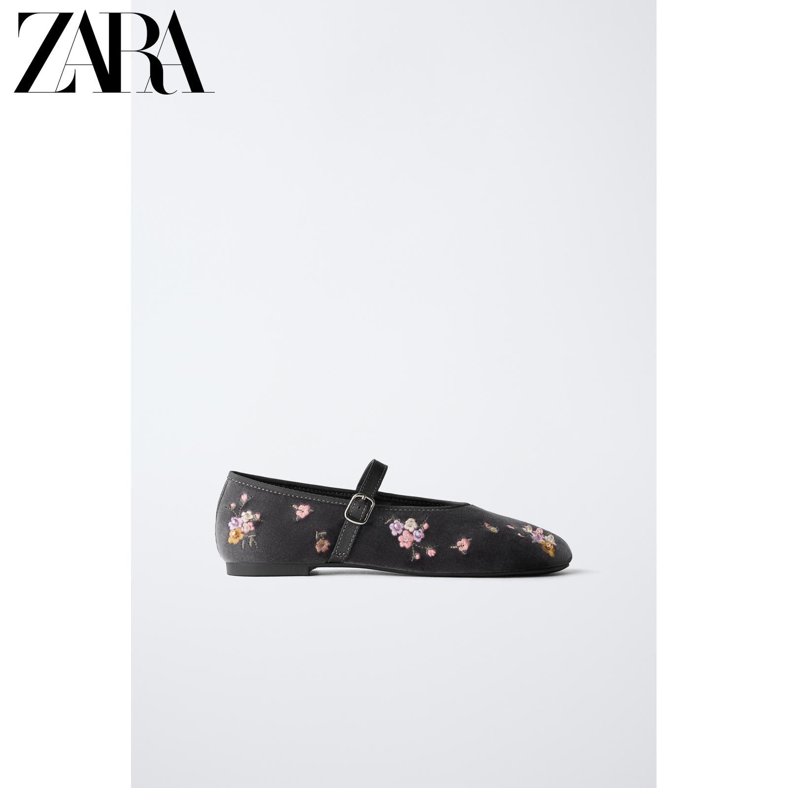 ZARA2025秋季新品 儿童鞋女童 花朵刺绣平底芭蕾鞋 2531630 802主图