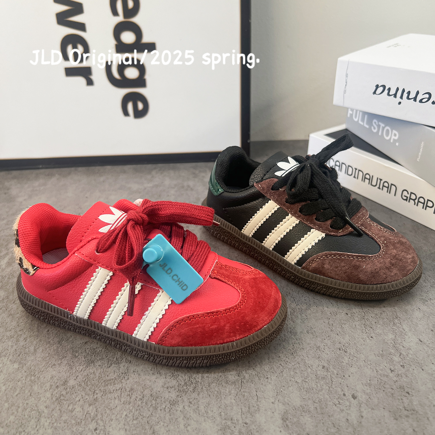 韩版复古儿童德训鞋春秋新款男女童运动鞋软底板鞋宝宝真皮阿甘鞋主图