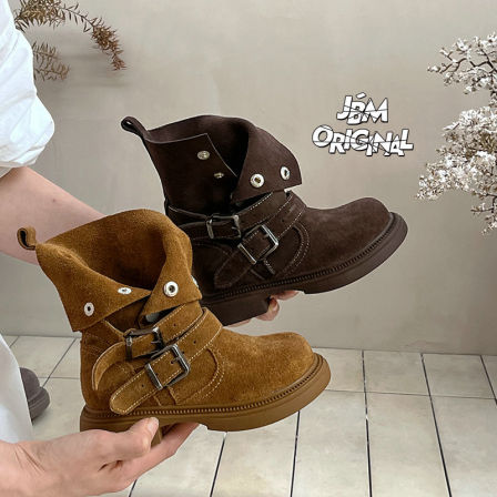 秋冬季儿童马丁靴JBM儿童潮鞋男女童磨砂皮中筒靴子英伦风大黄靴