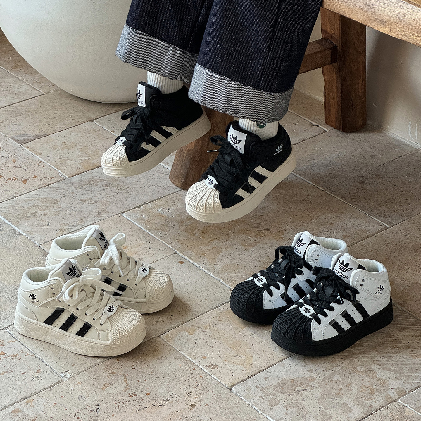 潮牌儿童贝壳头高帮板鞋秋季新款真皮男女童百搭防滑运动鞋休闲鞋主图