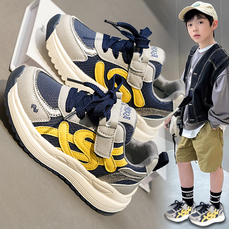 英国DGKP男童运动鞋春秋软底2025新款儿童网面透气百搭跑步老爹鞋主图