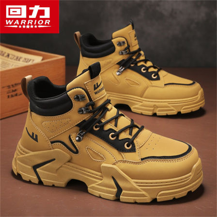 回力马丁靴男款秋季男士皮面耐磨厚底防滑劳保运动休闲高帮大黄靴