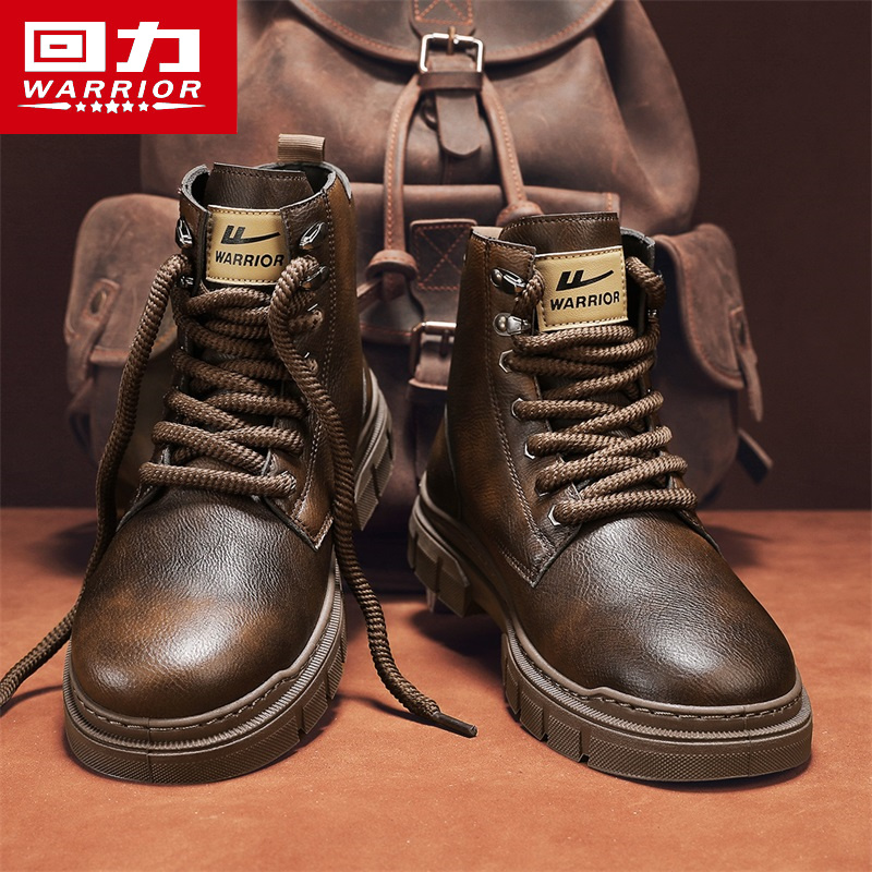 回力马丁靴男2025新款秋季英伦风复古高帮皮鞋男士工装靴厚底增高主图