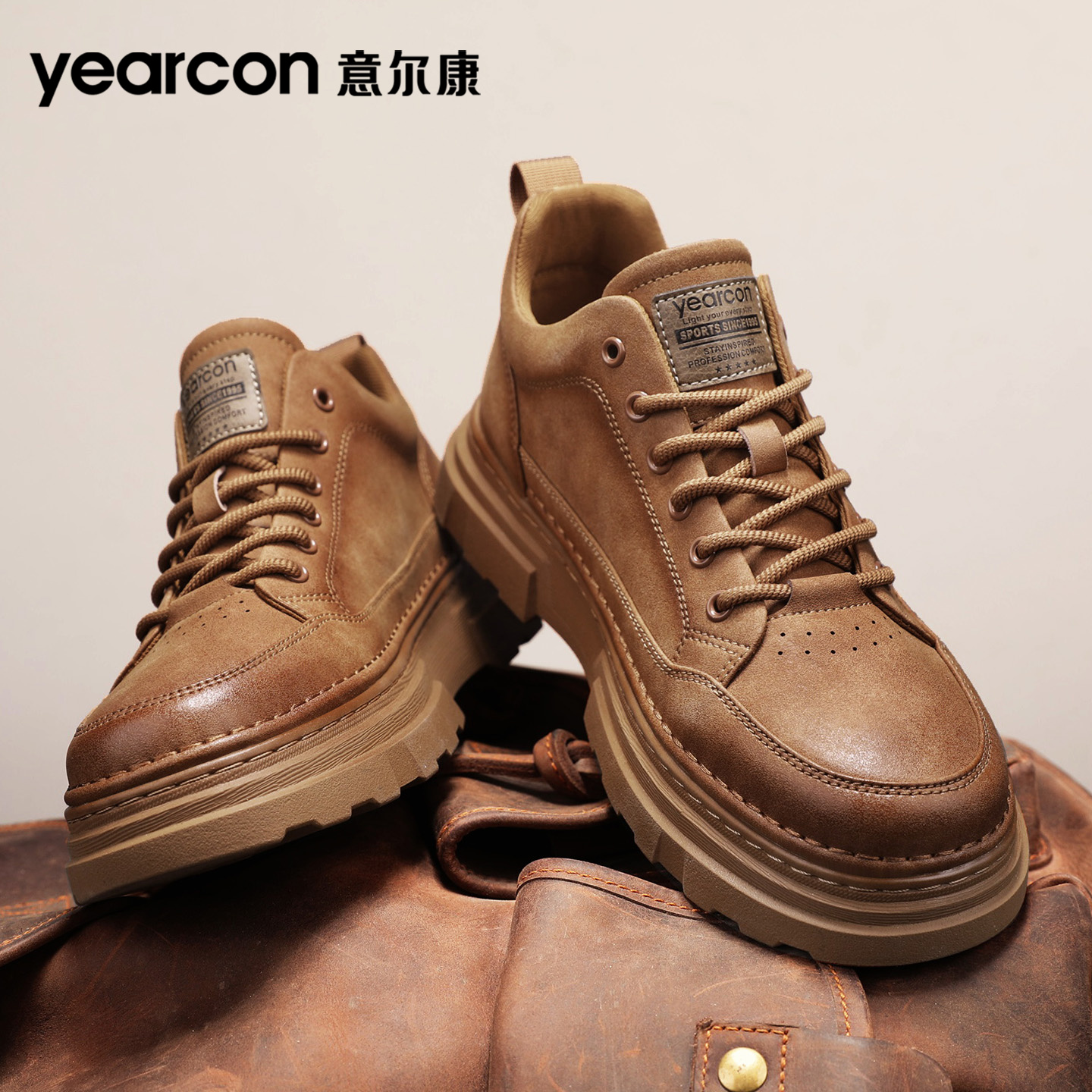 意尔康真皮马丁靴男2025新款秋季休闲皮鞋男士厚底英伦低帮工装靴主图