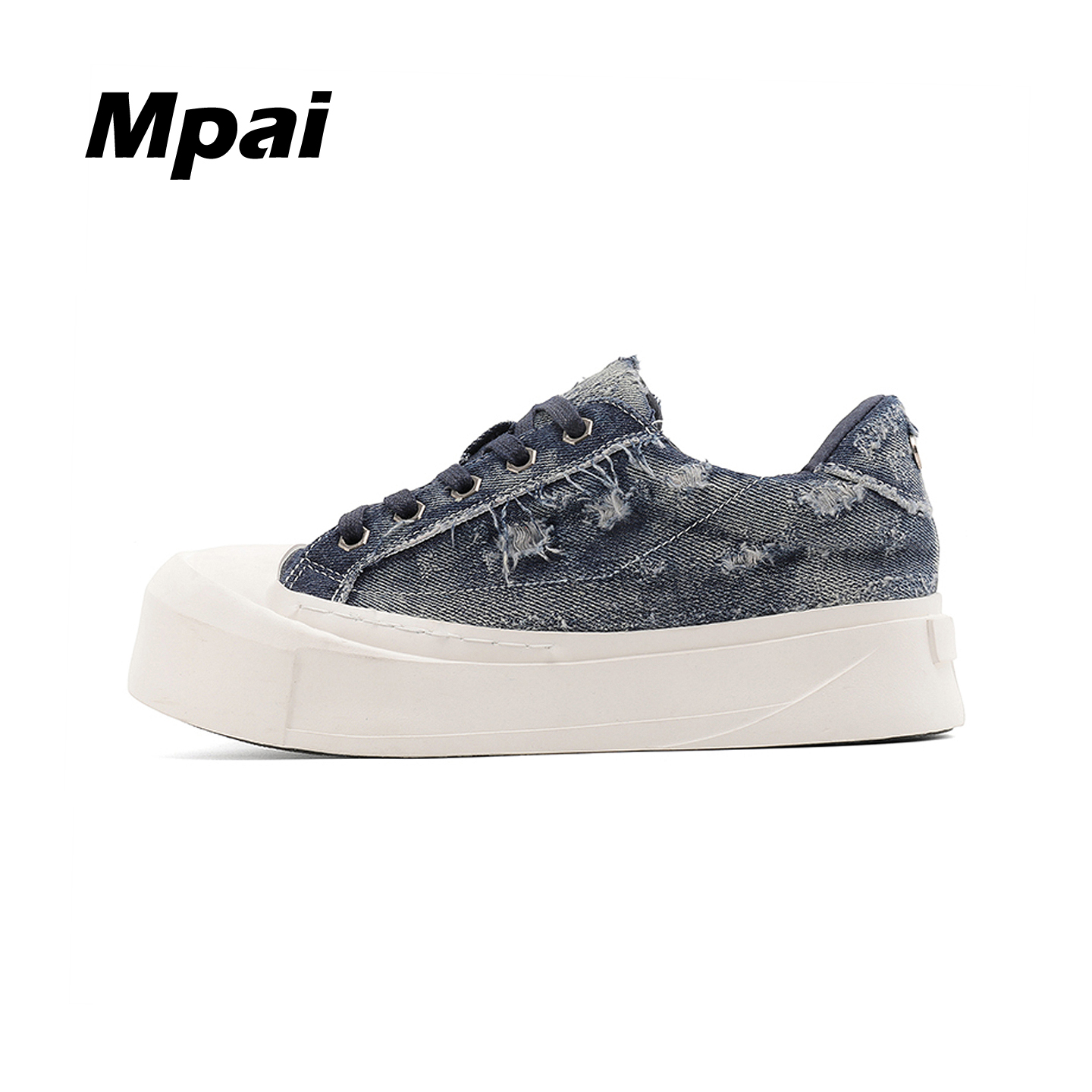 梦牌 破坏风牛仔布大头板鞋时尚百搭运动休闲鞋厚底百搭潮鞋 男款主图