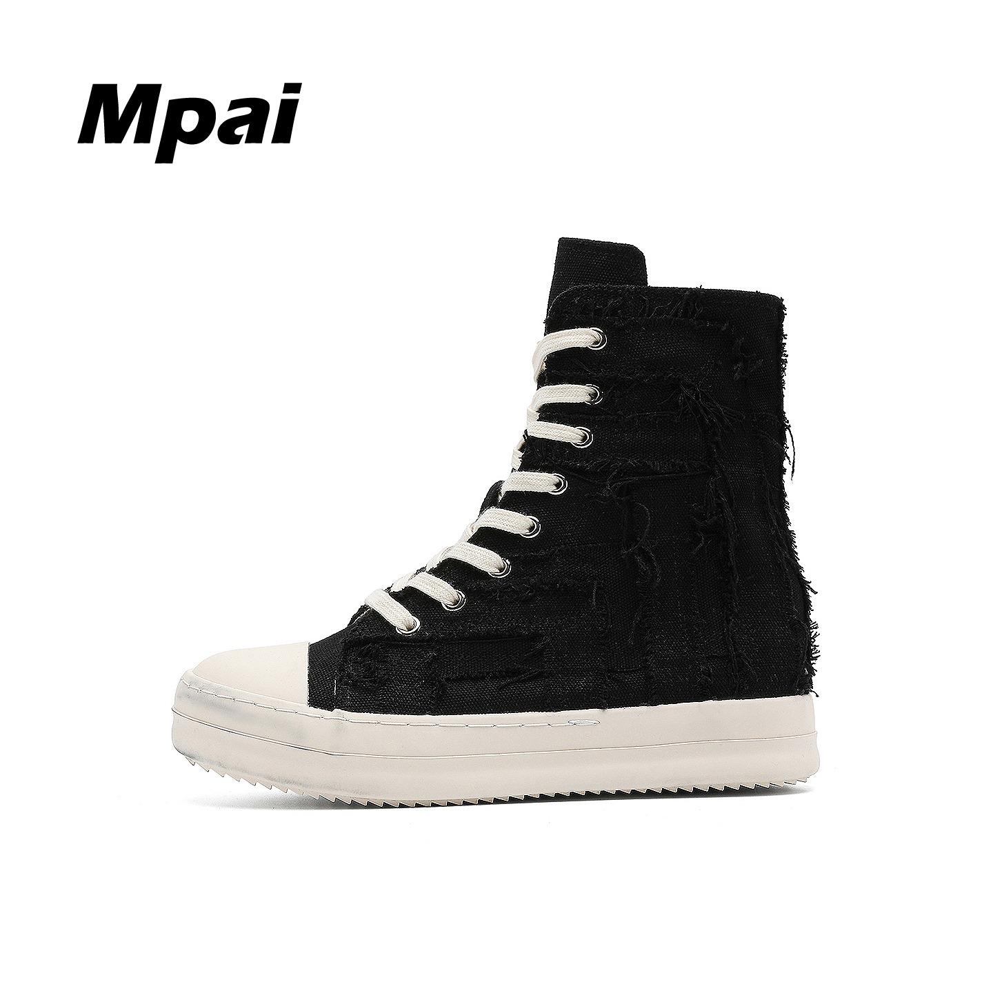 梦牌 小众破坏风高帮帆布鞋潮流百搭系带侧拉链高街休闲板鞋 男款主图