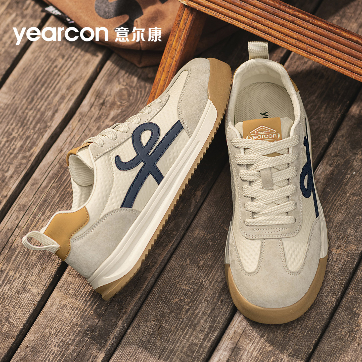 意尔康男鞋2025新款秋季潮牌厚底德训板鞋男士防滑休闲阿甘运动鞋主图