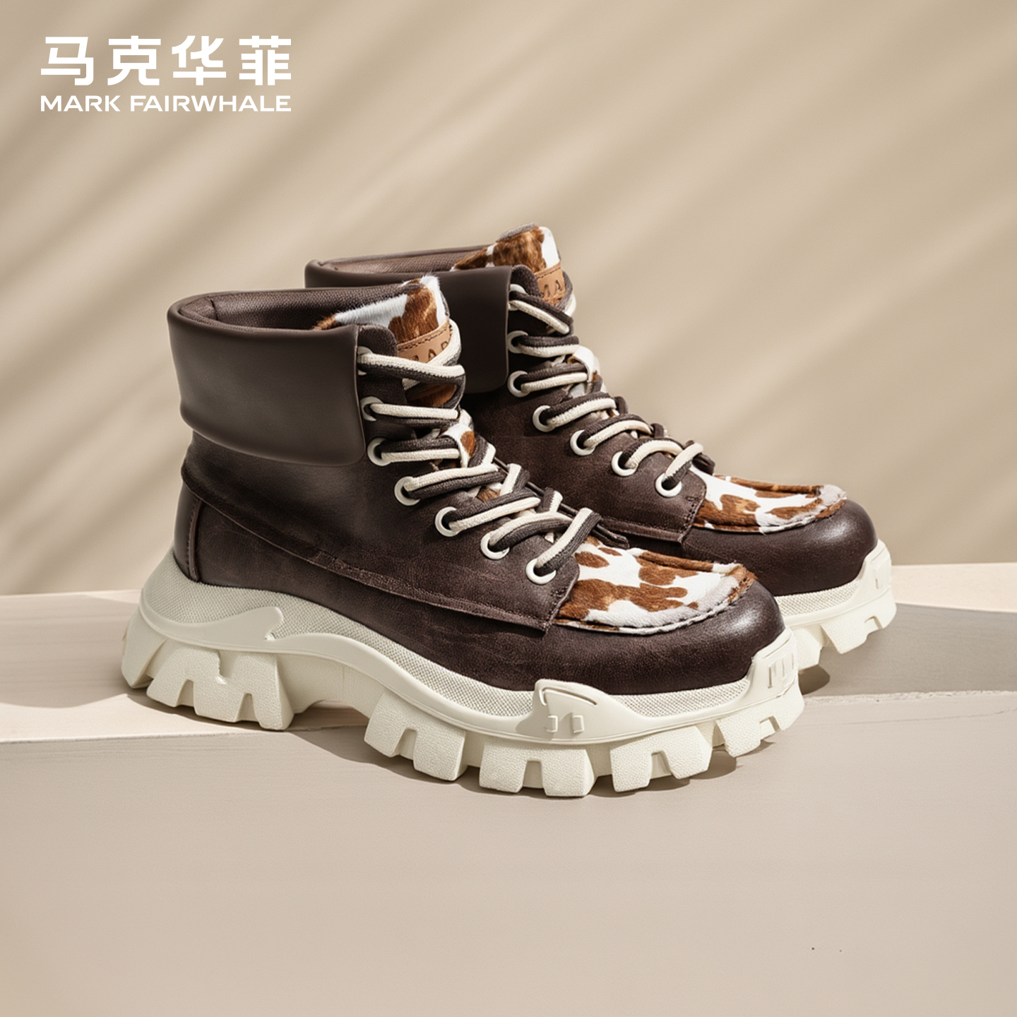 马克华菲马丁靴男2025新款秋冬季高帮男鞋增高复古工装靴男士靴子主图