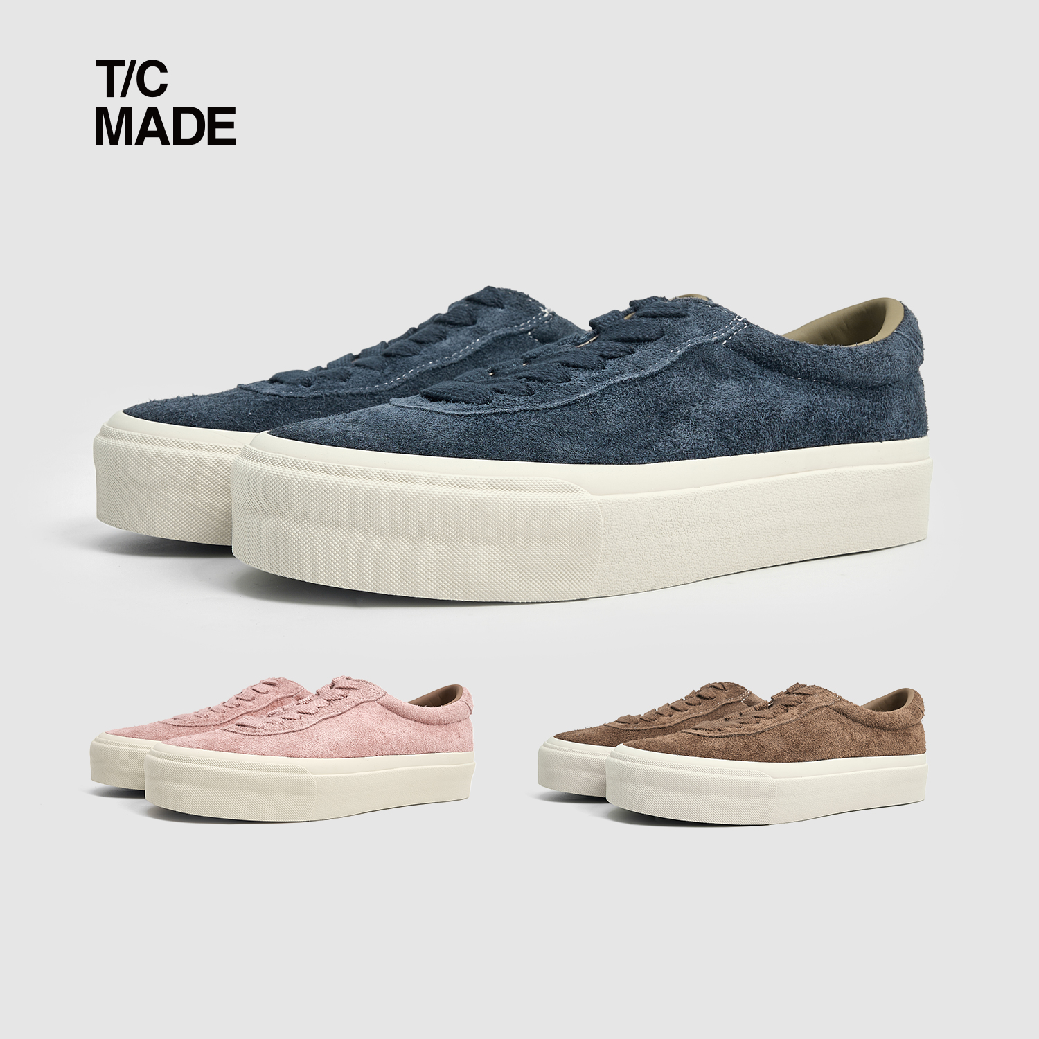 TCMADE 001P秋冬新配色翻毛牛皮帆布鞋 低帮厚底增高硫化鞋男女款主图