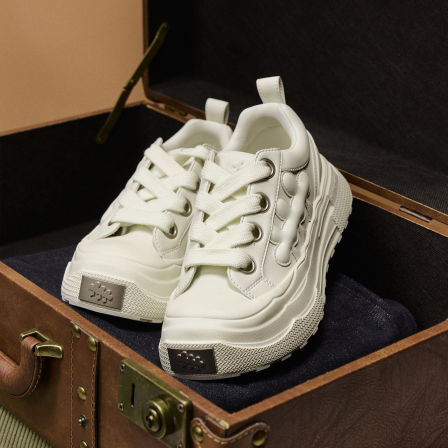 SHOOT BRAND重奏白梅 皮革厚底增高复古板鞋潮流小白鞋帆布鞋白色