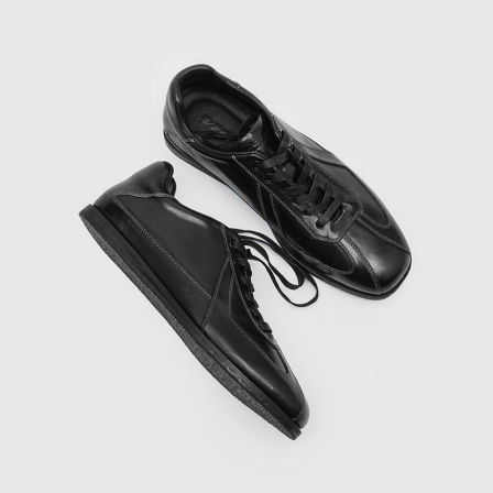 RZAAZ 质感水洗马皮方头德训鞋薄底休闲运动鞋男复古平底扁头皮鞋