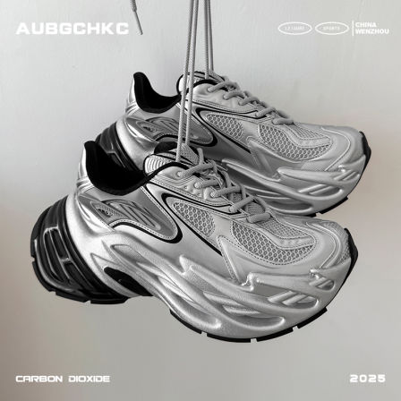 AUBGCHKC银色老爹鞋男女款2025新款厚底增高休闲鞋情侣运动鞋潮牌