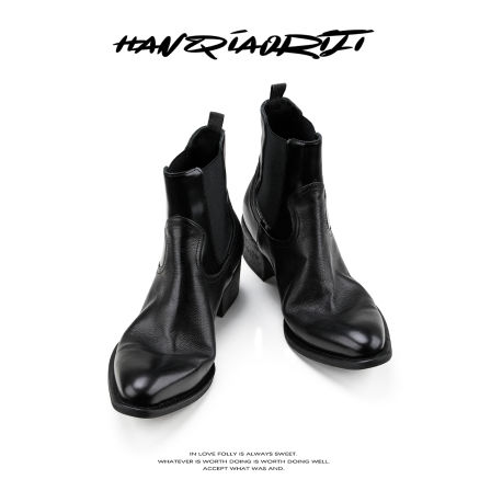 韩桥日记[未来系列]"雅士"小众尖头切尔西靴男牛皮翘头巫师靴增高