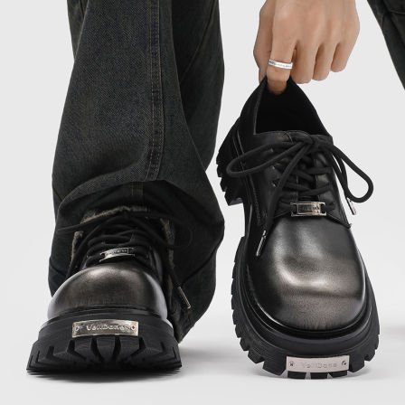 王嘉尔同款德比鞋男士皮鞋潮流增高大头鞋cleanfit厚底黑色通勤鞋