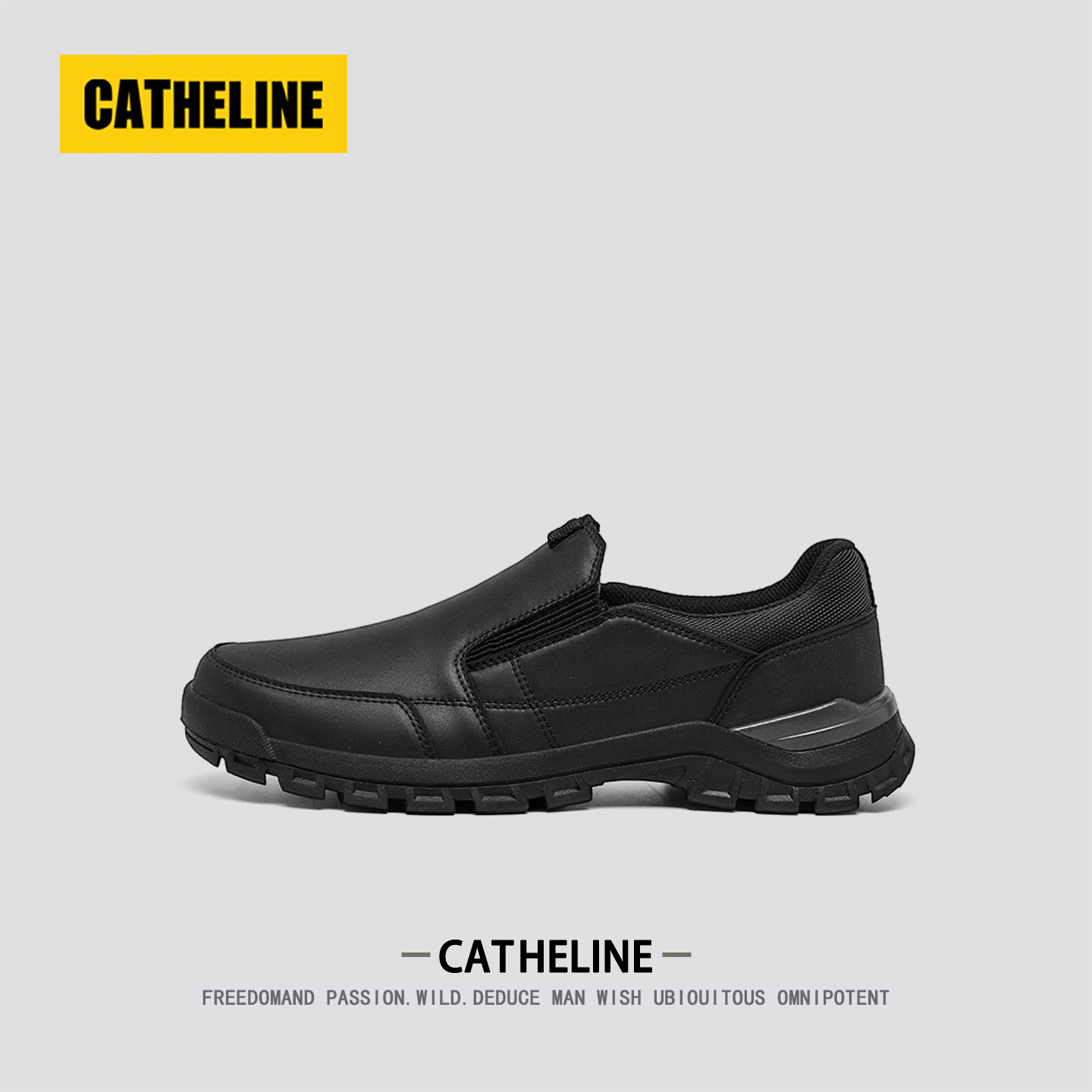 美国CATheline大码男鞋秋季一脚蹬通勤商务爸爸休闲黑色皮鞋男款主图