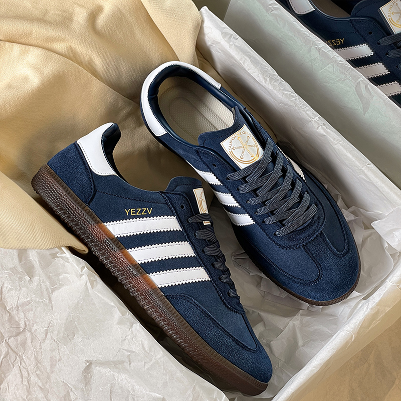 美式复古真皮蓝白棕色德训鞋男女2025款秋季情侣百搭休闲低帮板鞋主图