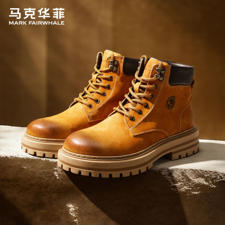 马克华菲马丁靴男2025冬季新款大黄靴男士真皮靴子复古户外工装靴