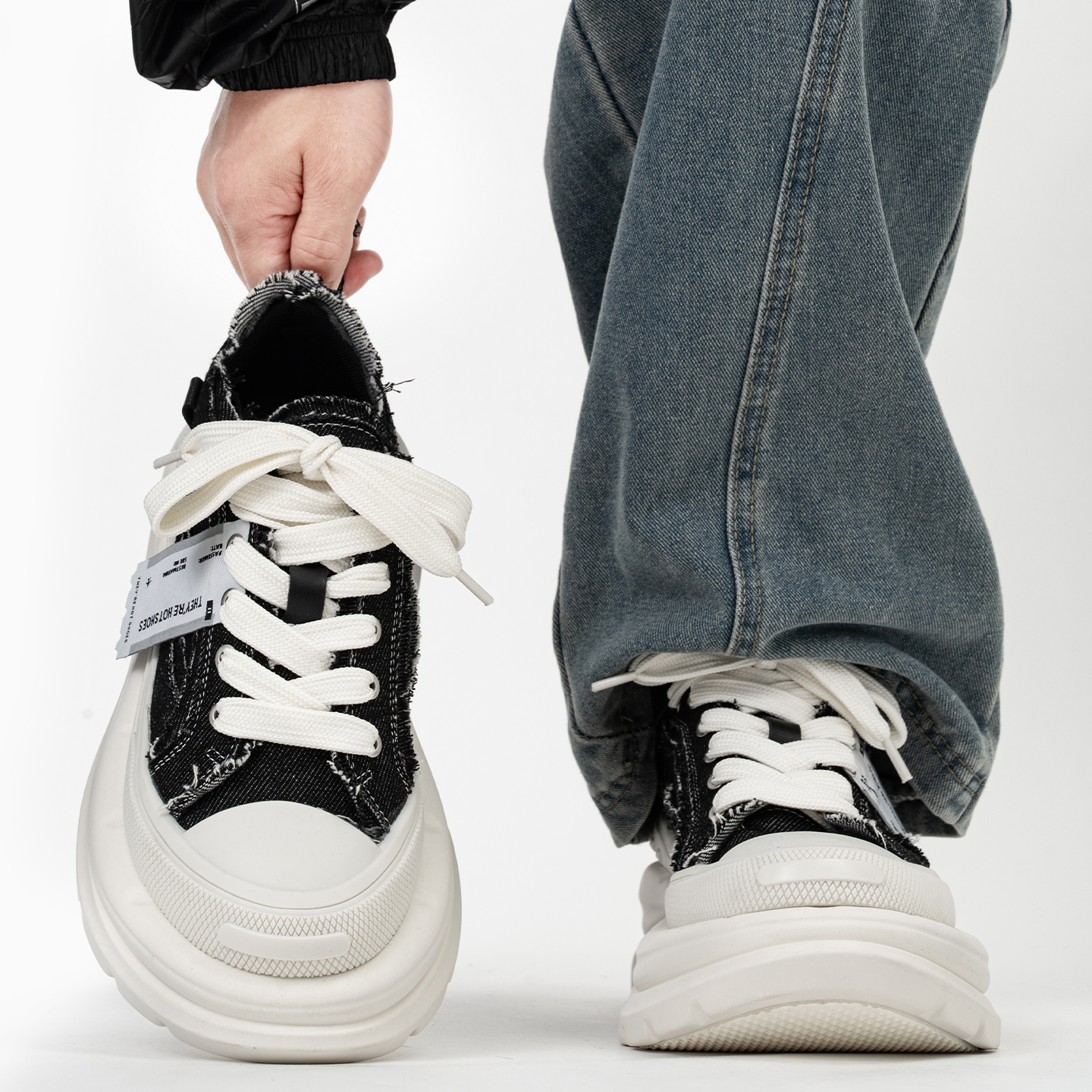 黑白开口笑大头帆布鞋男女黑武士松糕厚底增高老爹鞋百搭休闲板鞋主图