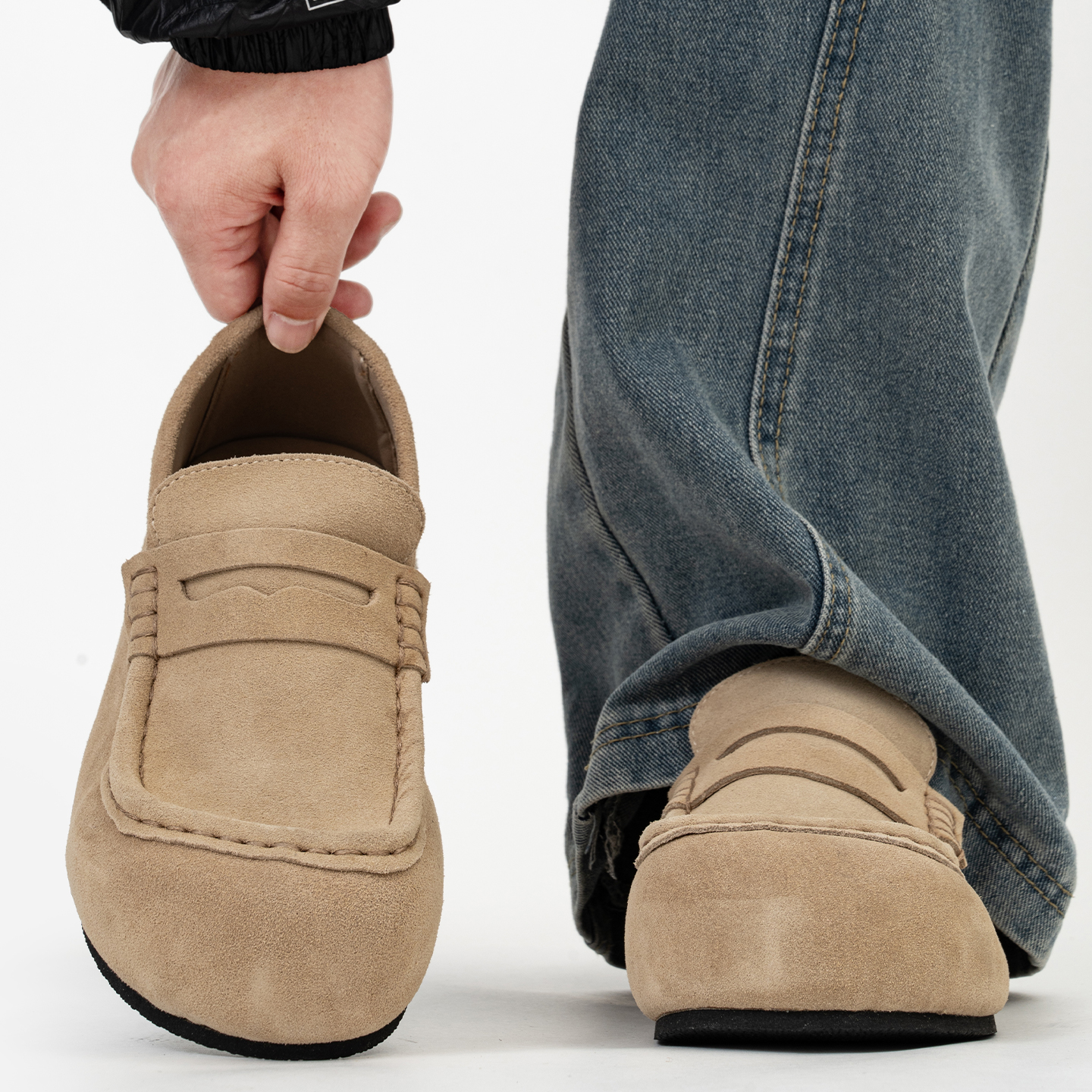 老钱风反绒大头乐福鞋男英伦厚底一脚蹬懒人鞋通勤全包复古勃肯鞋主图