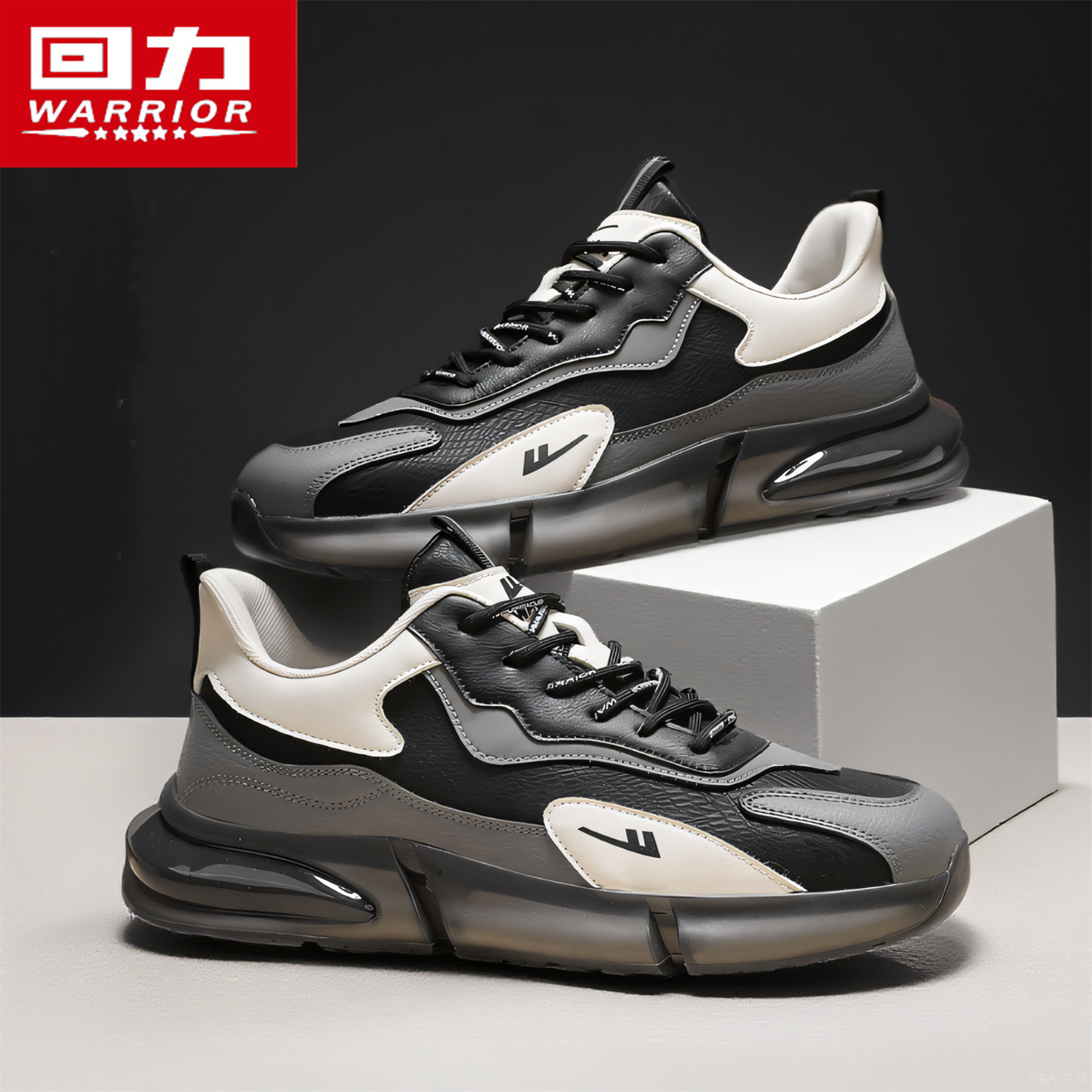 回力男鞋秋季皮面防水男士工作百搭运动休闲跑步气垫减震老爹潮鞋主图
