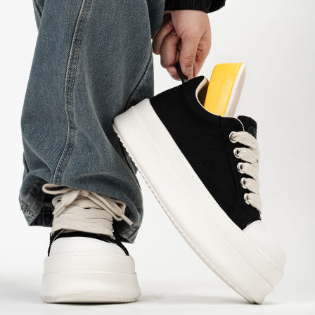 美式隐形增高8cm板鞋男黑白简约休闲松糕帆布鞋厚底德比大头鞋女