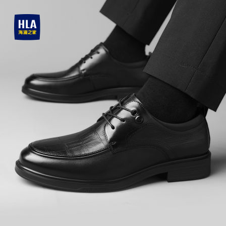 海澜之家内增高皮鞋8cm6男士真皮公务员商务正装德比鞋新郎结婚鞋