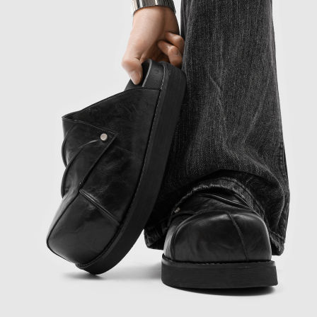 黑色厚底大头勃肯鞋男女懒人一脚蹬包头半拖鞋情侣增高德比穆勒鞋