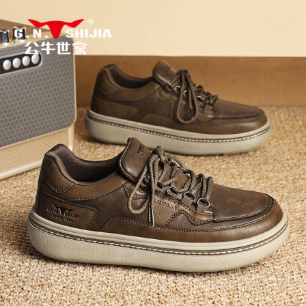 公牛世家复古板鞋男款秋季厚底增高百搭休闲男鞋户外轻便运动鞋