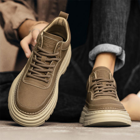 男鞋秋季英伦风工装板鞋男士休闲皮鞋增高软底运动真皮低帮马丁靴