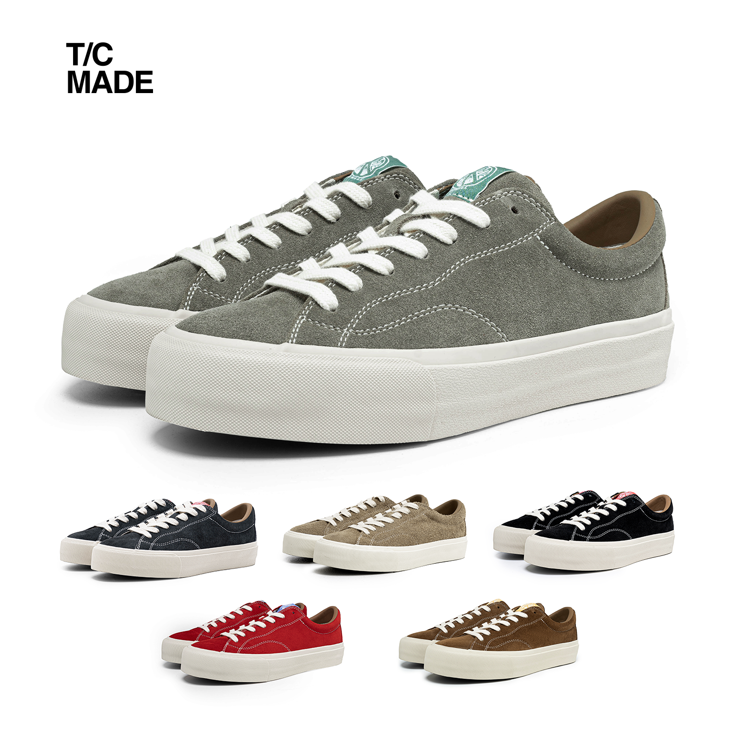 TCMADE 021翻毛皮低帮帆布鞋 厚底 增高复古日系潮男女滑板硫化鞋主图