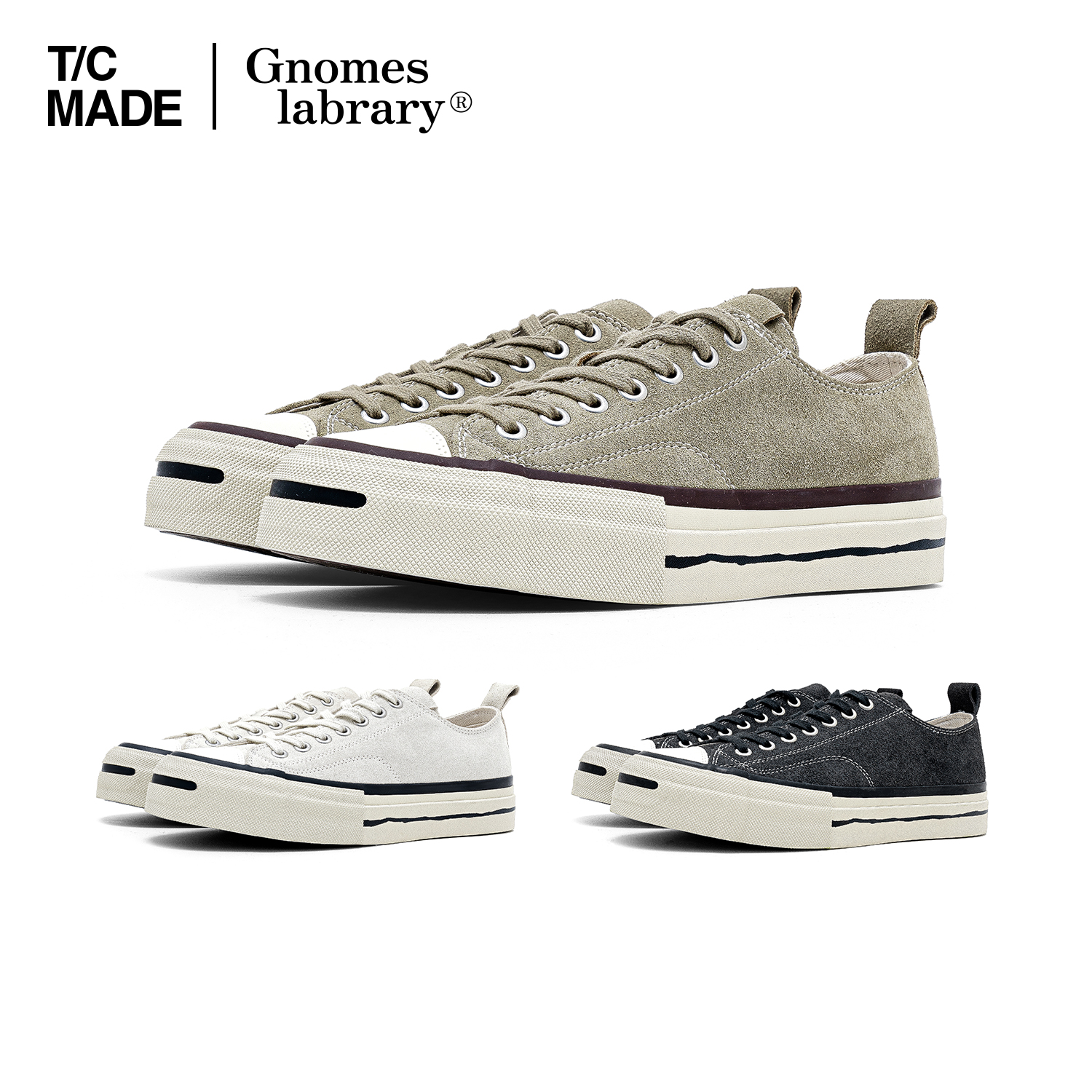 TCMADE x Gnomes lab联名翻牛毛皮低帮开口笑帆布硫化鞋 厚底增高主图