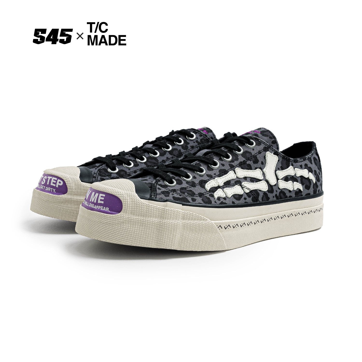 TCMADE X S45 联名 开口笑 低帮帆布鞋豹纹拼爪骨厚底硫化鞋主图
