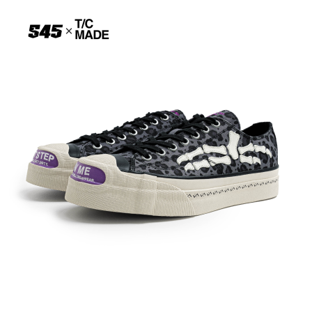 TCMADE X S45 联名 开口笑 低帮帆布鞋豹纹拼爪骨厚底硫化鞋